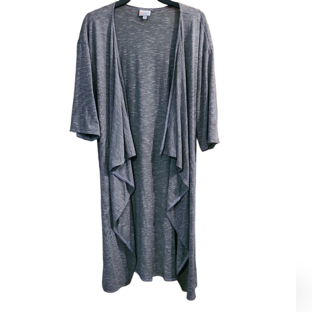 LLR LuLaRoe Shirley Kimono Coverup Gray & White Stripes Sz M
